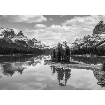 Lais Puzzle - Spirit Island mit den kanadischen Rockies am Maligne Lake im Jasper National Park in schwarz weiß - 500, 1.000 & 2.000 Teile
