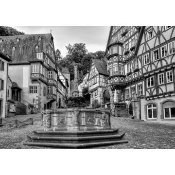 Lais Puzzle - Mittelalterliche Fachwerk-Altstadt von Miltenberg, Deutschland in schwarz weiß - 1.000 Teile