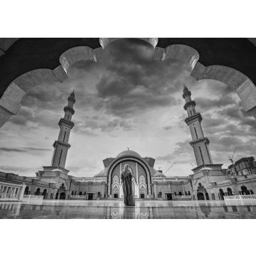 Lais Puzzle - Masjid Wilayah Persekutuan bei Sonnenuntergang in Kuala Lumpur, Malaysia in schwarz weiß - 500, 1.000 & 2.000 Teile