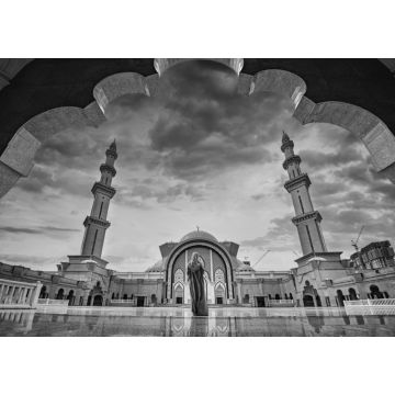 Lais Puzzle - Masjid Wilayah Persekutuan bei Sonnenuntergang in Kuala Lumpur, Malaysia in schwarz weiß - 1.000 Teile