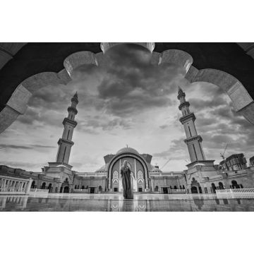 Lais Puzzle - Masjid Wilayah Persekutuan bei Sonnenuntergang in Kuala Lumpur, Malaysia in schwarz weiß - 2.000 Teile