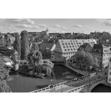 Lais Puzzle - Schöne Luftaufnahme der mittelalterlichen Stadtsilhouette von Nürnberg im Sommer, Deutschland in schwarz weiß - 2.000 Teile