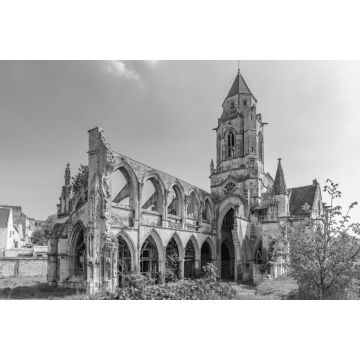 Lais Puzzle - Teilweise ruinierte mittelalterliche Kirche Saint Etienne in Caen, Normandie, Frankreich in schwarz weiß - 2.000 Teile