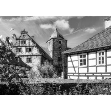 Lais Puzzle - Blick auf die Hinterburg im Schloss Schlitz, Schlitz, Hessen, Deutschland in schwarz weiß - 500, 1.000 & 2.000 Teile