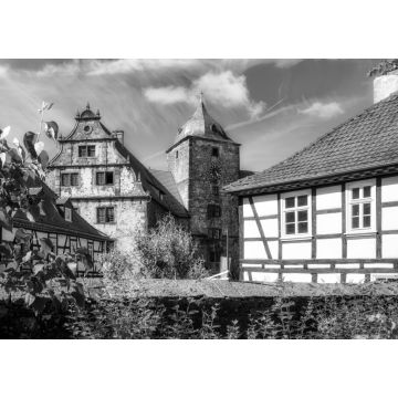 Lais Puzzle - Blick auf die Hinterburg im Schloss Schlitz, Schlitz, Hessen, Deutschland in schwarz weiß - 1.000 Teile