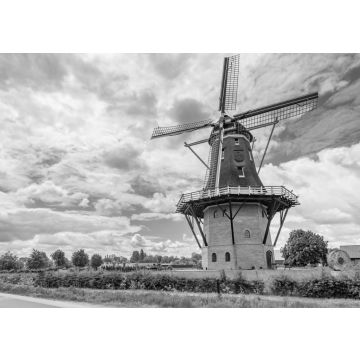 Lais Puzzle - Niederländische Windmühle Puurveense Molen im kleinen Dorf Kootijkerbroek, an der Veluwe, in der Gemeinde Barneveld, Gelderland, Niederlande in schwarz weiß - 500, 1.000 & 2.000 Teile