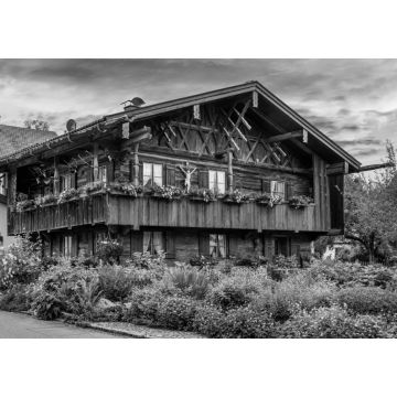 Lais Puzzle - Altes hölzernes Bauernhaus in Bernried am Starnberger See, Bayern, Deutscland in schwarz weiß - 1.000 Teile