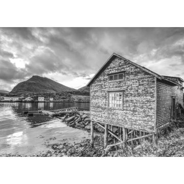 Lais Puzzle - Häuser in Havoysund auf der Insel Havoya, Finnmark, Norwegen in schwarz weiß - 1.000 Teile