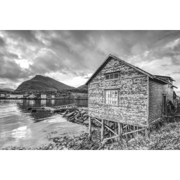 Lais Puzzle - Häuser in Havoysund auf der Insel Havoya, Finnmark, Norwegen in schwarz weiß - 2.000 Teile