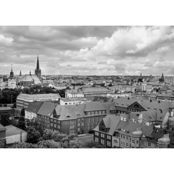 Lais Puzzle - Luftaufnahme der Skyline von Stettin mit der Kathedrale St. Jakobus der Apostel und den alten orangefarbenen Backsteingebäuden der Altstadt, Polen in schwarz weiß - 1.000 Teile