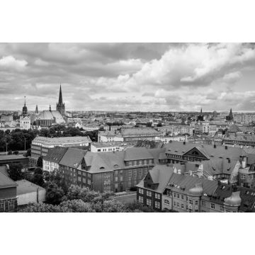 Lais Puzzle - Luftaufnahme der Skyline von Stettin mit der Kathedrale St. Jakobus der Apostel und den alten orangefarbenen Backsteingebäuden der Altstadt, Polen in schwarz weiß - 2.000 Teile