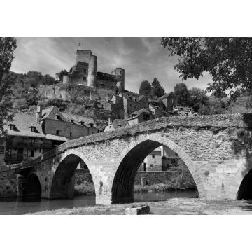 Lais Puzzle - Belcastel - wunderschönes berühmtes touristisches Dorf im Aveyron, Frankreich in schwarz weiß - 1.000 Teile