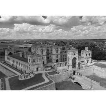 Lais Puzzle - Schloss Krzyztopor, Polen. Luftaufnahme der alten, verfallenen Burg in Ujazd, Świetokrzyskie Voivodeship, Polen in schwarz weiß - 1.000 Teile
