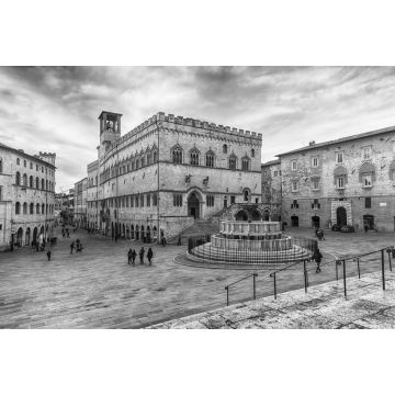Lais Puzzle - Blick auf die malerische Piazza IV Novembre, Perugia in schwarz weiß - 2.000 Teile