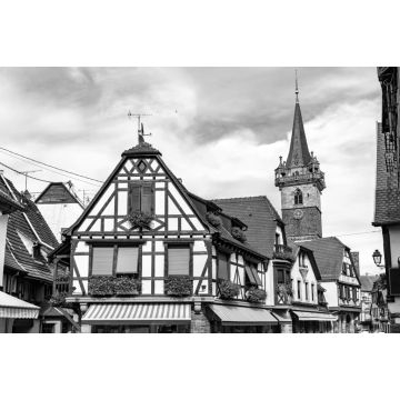 Lais Puzzle - Traditionelle Fachwerkhäuser in Obernai - Bas-Rhin, Frankreich in schwarz weiß - 2.000 Teile