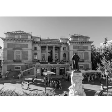 Lais Puzzle - Eingang zum Prado-Museum in Madrid, mit der Statue von Philipp II. im Vordergrund in schwarz weiß - 500, 1.000 & 2.000 Teile