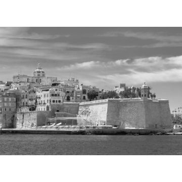 Lais Puzzle - Kai von Valletta mit traditionellen maltesischen Gebäuden mit bunten Fensterläden und Balkonen am sonnigen Tag, Valletta, Hauptstadt von Malta in schwarz weiß - 1.000 Teile