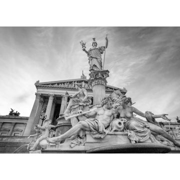 Lais Puzzle - Skulptur vor dem Parlamentsgebäude in Wien, Österreich in schwarz weiß - 1.000 Teile