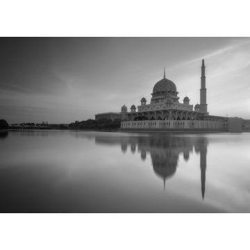 Lais Puzzle - Blick auf die Putra-Moschee bei Sonnenaufgang, Putrajaya, Malaysia in schwarz weiß - 1.000 Teile