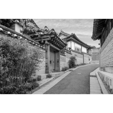 Lais Puzzle - Traditionelle koreanische Architektur im Bukchon Hanok Dorf in Seoul, Südkorea in schwarz weiß - 2.000 Teile