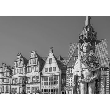 Lais Puzzle - Bunte Fassaden mit Bremer Roland-Statue in Bremen in schwarz weiß - 500, 1.000 & 2.000 Teile