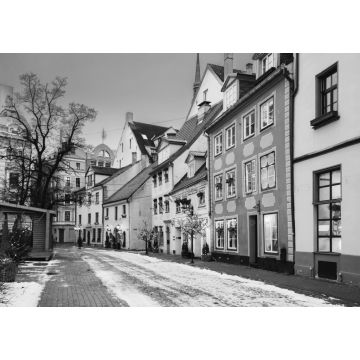 Lais Puzzle - Riga, Lettland. Dekorierte Fassaden alter Häuser in der Meistaru-Straße in schwarz weiß - 1.000 Teile