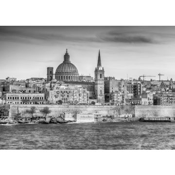 Lais Puzzle - Valletta, Malta: Skyline vom Marsans Harbour bei Sonnenuntergang. Die Kathedrale in schwarz weiß - 500, 1.000 & 2.000 Teile