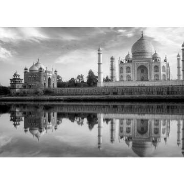 Lais Puzzle - Taj Mahal Agra mit Blick auf das Osttor bei Sonnenuntergang mit Wasserreflexionen in schwarz weiß - 500, 1.000 & 2.000 Teile