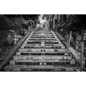 Lais Puzzle - Die Selaron-Treppe im historischen Zentrum von Rio de Janeiro, Brasilien in schwarz weiß - 2.000 Teile