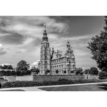 Lais Puzzle - Dänemark - Region Seeland - Kopenhagen Stadtzentrum - Panoramablick auf das königliche Schloss Rosenborg im Königlichen Garten Kondens Have Park in schwarz weiß - 1.000 Teile