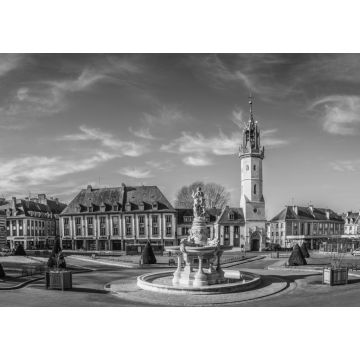 Lais Puzzle - Place de l'hotel de ville d'Evreux, Frankreich in schwarz weiß - 1.000 Teile