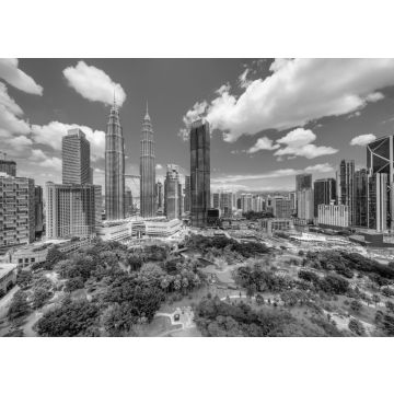 Lais Puzzle - Kuala Lumpur, Malaysia. Die Zwillingstürme und der KLCC-Park in schwarz weiß - 500, 1.000 & 2.000 Teile
