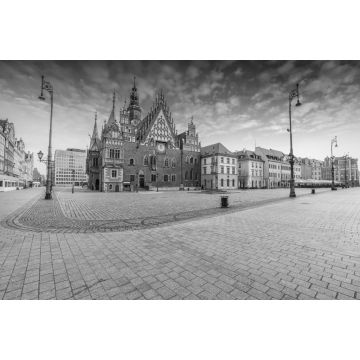 Lais Puzzle - Fantastische Morgenszene in Breslau auf dem Marktplatz, Polen, Europa in schwarz weiß - 2.000 Teile