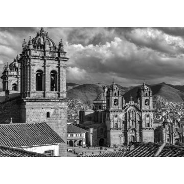 Lais Puzzle - Panoramablick auf die Plaza de Armas, die Kathedrale und die Kirche Compania de Jesus in Cusco, Peru in schwarz weiß - 1.000 Teile