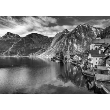 Lais Puzzle - Wunderschöne Morgendämmerung am Bergsee in Hallstatt, Alpen, Österreich in schwarz weiß - 500, 1.000 & 2.000 Teile