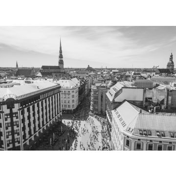 Lais Puzzle - Winteransicht der Altstadt von Riga aus der Vogelperspektive mit Blick auf den Fluss, die Nationalbibliothek und die Kuppelkathedrale in schwarz weiß - 500, 1.000 & 2.000 Teile