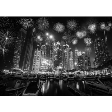 Lais Puzzle - Feuerwerk am nächtlichen Jachthafen von Dubai, Vereinigte Arabische Emirate in schwarz weiß - 500, 1.000 & 2.000 Teile