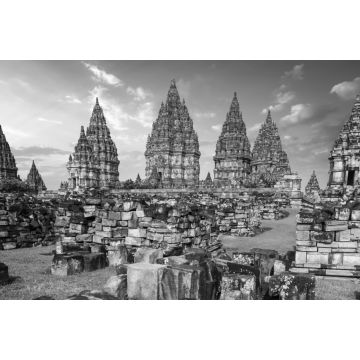 Lais Puzzle - Antike Ruinen des Prambanan Hindu-Tempels. Java, Indonesien in schwarz weiß - 2.000 Teile