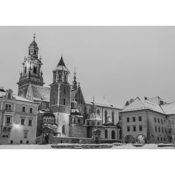 Lais Puzzle - Schloss Wawel in Krakau in der Dämmerung. Krakau ist eines der berühmtesten Wahrzeichen Polens in schwarz weiß - 1.000 Teile