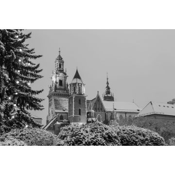 Lais Puzzle - Das Wawel-Schloss in Krakau in der Dämmerung. Krakau ist eines der berühmtesten Wahrzeichen Polens in schwarz weiß - 2.000 Teile
