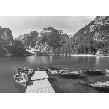 Lais Puzzle - Barche nel lago di Braies al tramonto, Südtirol in schwarz weiß - 500, 1.000 & 2.000 Teile