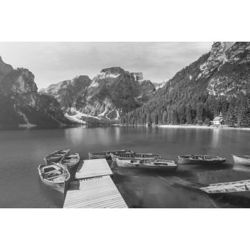 Lais Puzzle - Barche nel lago di Braies al tramonto, Südtirol in schwarz weiß - 2.000 Teile