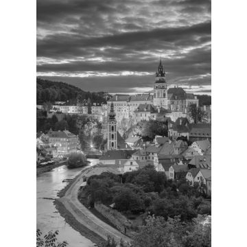 Lais Puzzle - Cesky Krumlov. Luftaufnahme des Stadtbilds von Cesky Krumlov, Tschechische Republik, bei Sonnenuntergang in schwarz weiß - 500, 1.000 & 2.000 Teile