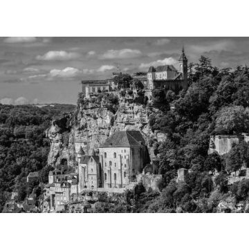 Lais Puzzle - Rocamadour mittelalterliches Heiligtum Stadtbild mit blauem Himmel und einige Wolken, Lot, Frankreich in schwarz weiß - 500, 1.000 & 2.000 Teile