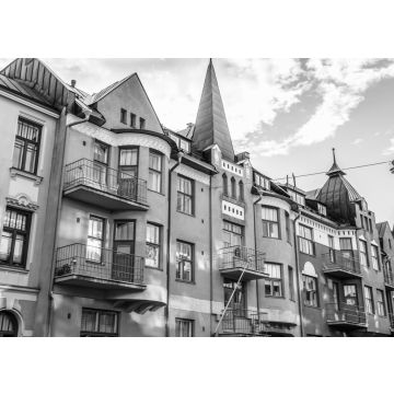 Lais Puzzle - Mehrfarbige Fassaden von Gebäuden in Helsinki, der Hauptstadt Finnlands, die traditionelle skandinavische Architektur, Ullanlinna, Huvilakatu in schwarz weiß - 500, 1.000 & 2.000 Teile