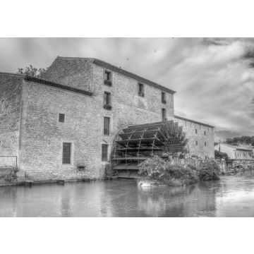 Lais Puzzle - Haus mit Wasserrad, Region Luberon, Frankreich in schwarz weiß - 500, 1.000 & 2.000 Teile
