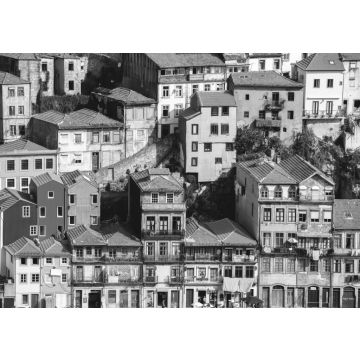 Lais Puzzle - Typische Häuser in Porto auf einer Klippe gelegen, Blick von Vila Nova de Gaia, Porto, Portugal in schwarz weiß - 500, 1.000 & 2.000 Teile