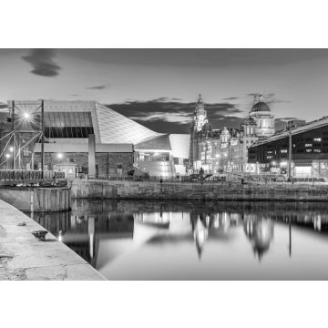 Lais Puzzle - Liverpool Skyline Pier Kopf Sonnenuntergang in schwarz weiß - 500, 1.000 & 2.000 Teile