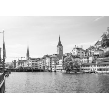 Lais Puzzle - Stadtzentrum von Zürich mit den berühmten Kirchen Fraumünster und Grossmünster und dem Fluss Limmat in schwarz weiß - 1.000 Teile