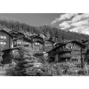 Lais Puzzle - Schönes Stadtbild des Alpendorfs Grimentz, Schweiz, mit traditionellen Holzhäusern im Sommer in schwarz weiß - 500, 1.000 & 2.000 Teile